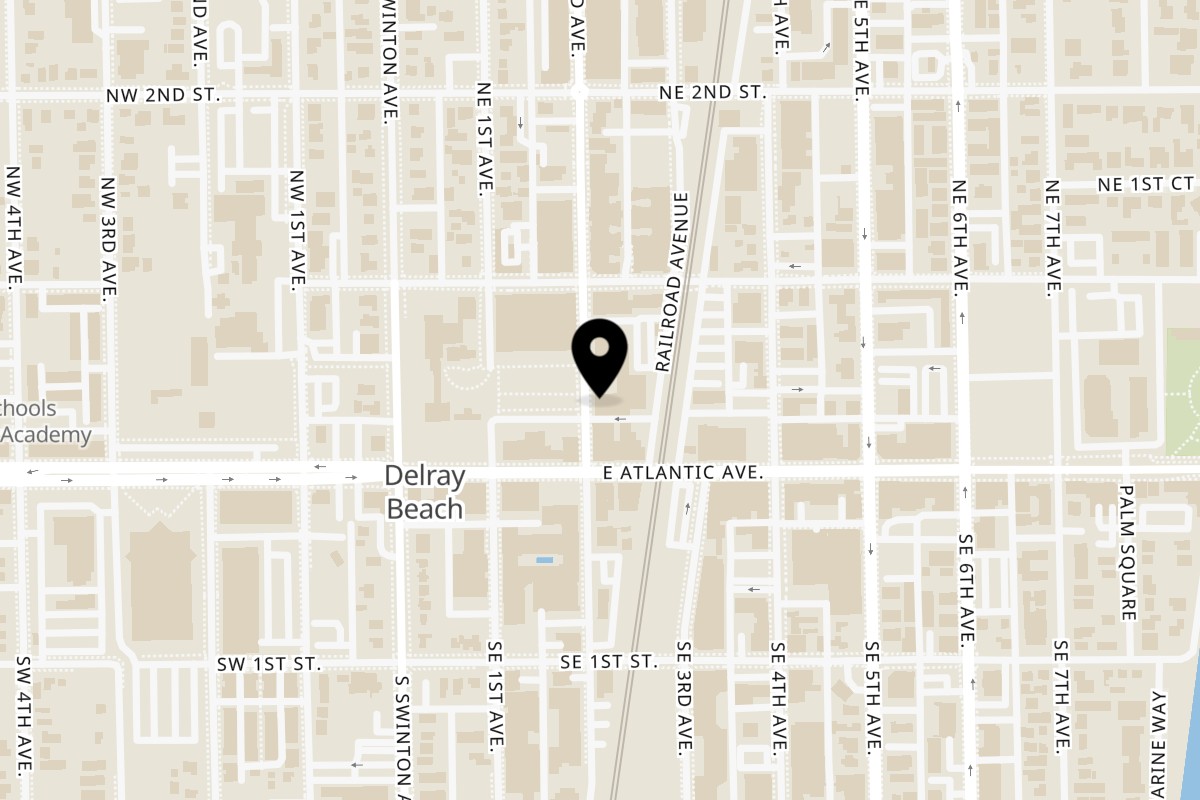 Map showing the location of Chubby Cat Japanese Izakaya & Sushi on 25 NE 2nd Ave in Delray Beach